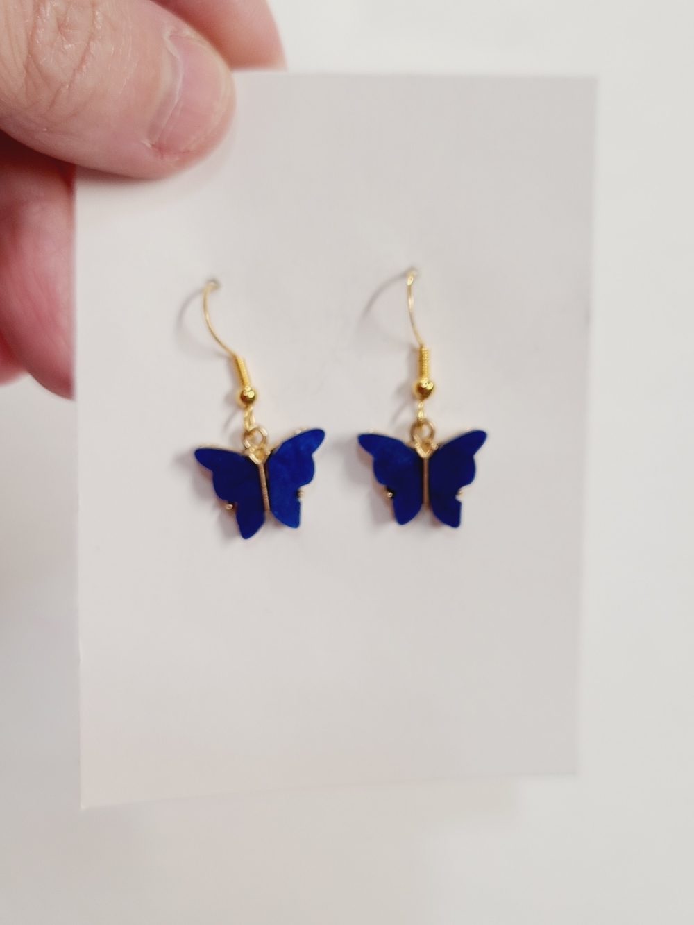 Gold-Plated Butterfly Drop Earrings in Deep Blue